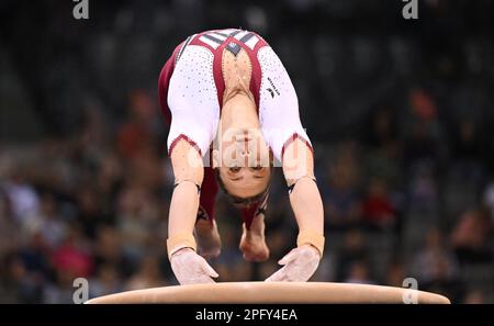 Stuttgart, Deutschland. 19. März 2023. Gymnastik, DTB Cup, gemischt. Sarah Voss Turnen im Tresor. Kredit: Marijan Murat/dpa/Alamy Live News Stockfoto