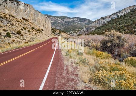 Kalksteinklippen an der Narrows Passage, Steptoe Creek Road (State Highway 486), Cave Lake State Park, Schell Creek Range, in der Nähe von Ely, Great Basin, Nevada Stockfoto