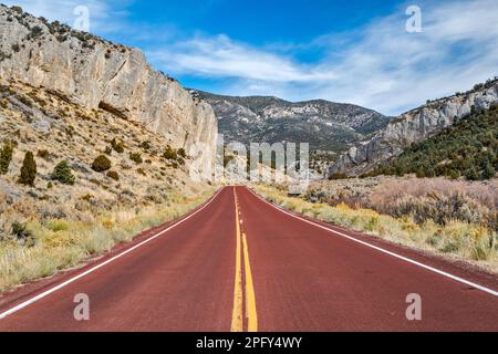 Kalksteinklippen an der Narrows Passage, Steptoe Creek Road (State Highway 486), Cave Lake State Park, Schell Creek Range, in der Nähe von Ely, Great Basin, Nevada Stockfoto