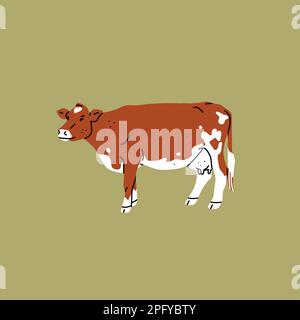 Handgezeichnete abstrakte Vektor-Clipart-Sammlung mit brauner, niedlicher, stilisierter Kuhfigur. Trendiges, modernes Kunstdesign-Konzept.Vektor Stock Vektor