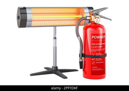 Feuerlöscher mit Infrarotheizung, 3D-Rendering auf weißem Hintergrund isoliert Stockfoto