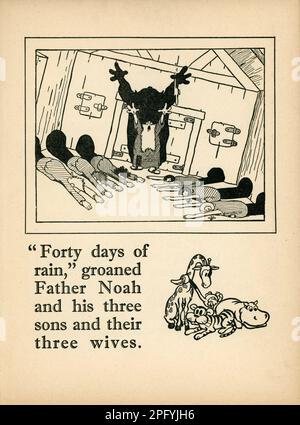 Seite aus British Children's Book von circa 1934/5 für WALT DISNEY SILLY SYMPHONY Cartoon Short FATHER NOAH's ARK 1933 Director WILFRED JACKSON Walt Disney Productions / United Artists veröffentlicht von Birn Brothers, Ltd, London. Stockfoto