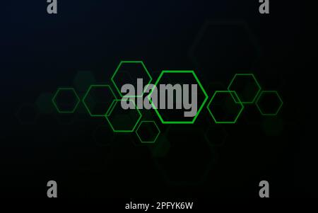 Mehrlagige grüne sechseckige Muster, Bienenstock-Wabendesign auf unscharfem dunkelgrünen Hintergrund. Hochauflösender abstrakter und moderner Hintergrund, Kopierbereich. Stockfoto