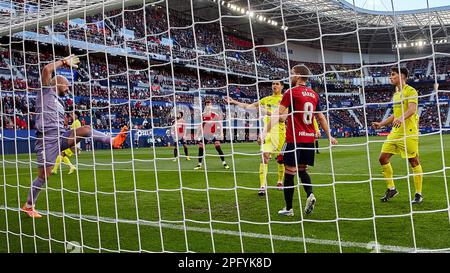 Pamplona, Spanien. 19. März 2023. Sport. Fußball. Fußballspiel von La Liga Santander zwischen CA Osasuna und Villarreal CF, gespielt im El Sadar Stadion in Pamplona (Spanien) am 19. März 2023. Kredit: Inigo Alzugaray/CordonPress Stockfoto