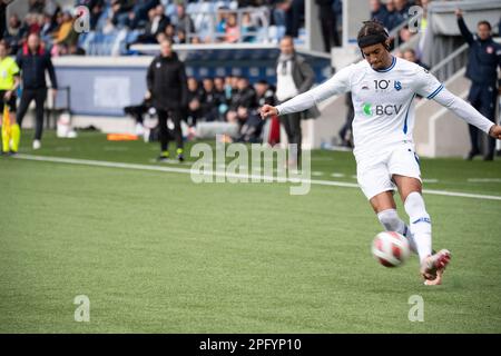 Lausanne, Schweiz. 03. September 2023. Archiblad Norman Brown vom FC Lausanne-Sport (3) ist an 26. Tagen der Dieci Challenge League 2022-2023 in Aktion. Die Dieci Challenge League 2022-20223 fand im Tuiliere-Stadion in Lausanne zwischen dem FC Lausanne-Sport und dem FC Thun statt. Fc Thun Gewinnt 3-1. (Foto: Eric Dubost/Sipa USA) Guthaben: SIPA USA/Alamy Live News Stockfoto