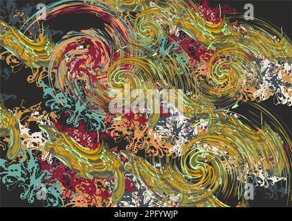 Abstrakter Hintergrund mit Spiral- und Schmetterlingselementen. Wellenartige rhythmische Muster von Schmetterlings- und Wirbelformen für Abzüge, Poster, Feiertage Stockfoto