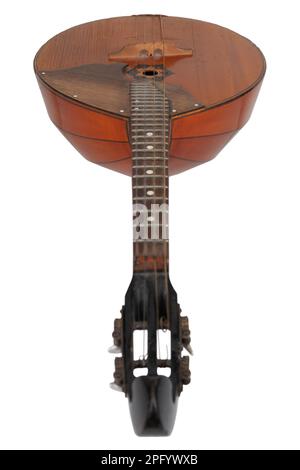 Ukrainische Domra. Langhalsiges Folk-Saiteninstrument der Lautenfamilie. Isoliert auf weißem Hintergrund. Stockfoto