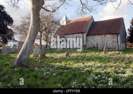 St. Andrew bei der Ford Kirche in Snowdrop, Ford, West Sussex, England Stockfoto