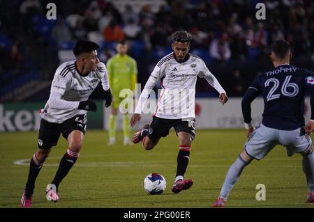 FC Dallas Forward Jesus Ferreira bringt den Ball in der ersten Halbzeit des MLS-Spiels zwischen FC Dallas und Sporting KC im Toyota Stadium in Frisco, Texas, am Samstag, den 18. März 2023./Eyepix Group (Credit Image: © Javier Vicencio/Eyepix via ZUMA Press Wire) NUR REDAKTIONELLE VERWENDUNG! Nicht für den kommerziellen GEBRAUCH! Stockfoto