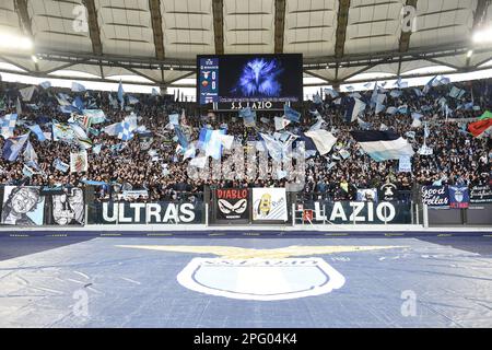 Rom, Latium. 19. März 2023. Latium Fans beim Fußballspiel Serie A Spiel Serie A Spiel Latium V Roma, Rom, Italien, 19. März 2023 Fotografo01 Kredit: Independent Photo Agency/Alamy Live News Stockfoto