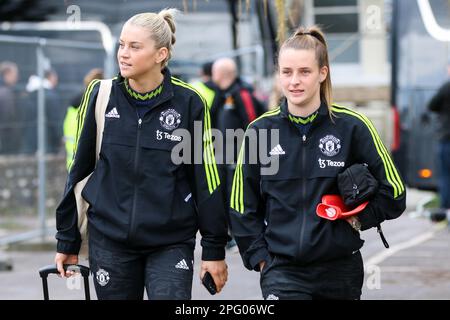 Lewes, Großbritannien. 19. März 2023. Manchester United Forward Alessia Russo (23), Manchester United Mittelfeldspielerin Ella Toone (7) während des Viertelfinalspiels des Lewes FC Women gegen Manchester United Women FA Cup im Dripping Pan, Lewes, Sussex, Großbritannien am 19. März 2023 Credit: Every Second Media/Alamy Live News Stockfoto