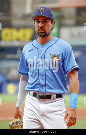 19. März 2023, St. Petersburg, Florida, USA; der Außenfeldspieler Jordan QSAR (99) aus Tampa Bay strahlt während eines MLB-Frühjahrstrainings gegen die auf Stockfoto