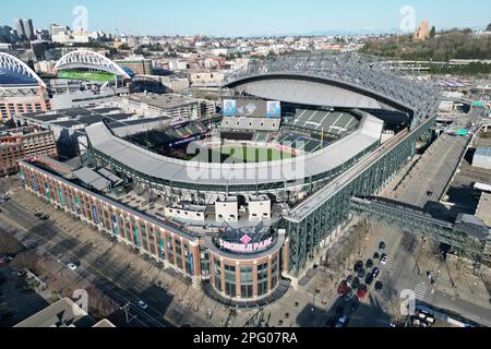 Eine allgemeine Gesamtansicht des T-Mobile Parks, Samstag, 18. März 2022, in Seattle. Stockfoto