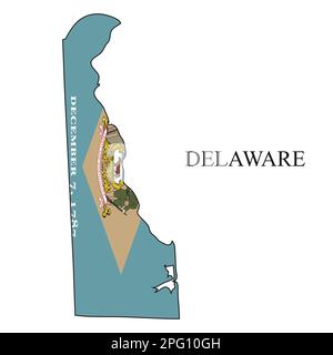 Delaware-Kartenvektordarstellung. Weltwirtschaft. Bundesstaat in Amerika. Nordamerika. Vereinigte Staaten. Amerika. USA Stock Vektor