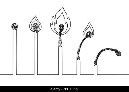 Das Brennen entspricht der Darstellung eines durchgehenden Linienvektors. Konzept von Stress, Burn-out, Karriereausbruch oder überlasteten Mitarbeitern Stock Vektor