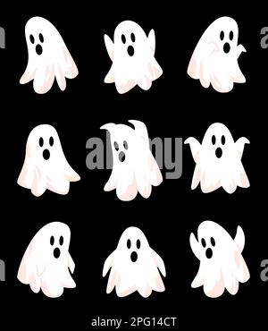Ghost White Fly Vector Set Kollektion halloween schwarzer Hintergrund Stock Vektor