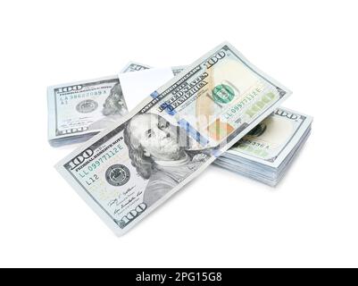 Dollar-Banknoten auf weißem Hintergrund. Amerikanische Landeswährung Stockfoto