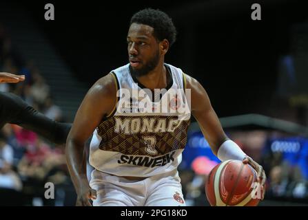 Trelaze, Frankreich. 19. März 2023. Jordan LOYD of AS MONACO während des French Cup, Top 8, Halbfinale Basketballspiel zwischen Le Mans Sarthe Basket und AS Monaco am 19. März 2023 in der Arena Loire in Trelaze, Frankreich. Foto: Laurent Lairys/ABACAPRESS.COM Kredit: Abaca Press/Alamy Live News Stockfoto