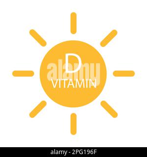 Vitamin-D-Text mit Sonnensymbol Vektor-Schönheit, Apotheke, Ernährung Hautpflegekonzept für Grafikdesign, Logo, Website, soziale Medien, mobile App, UI illu Stock Vektor