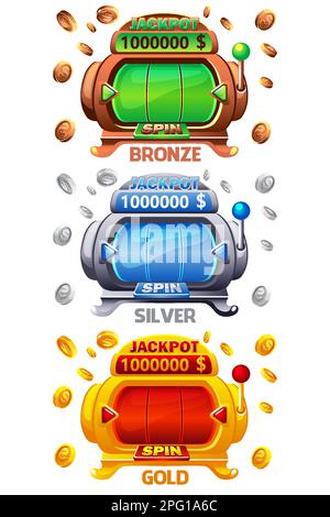 Spielautomaten: Bronze, Silber und Gold. Münzexplosion Stock Vektor