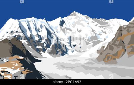 Mount Cho Oyu, Vektordarstellung, Gokyo Valley, Khumbu Valley, Everest Area, Nepal-himalaya-Berge Stock Vektor