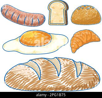 Yellow Foods in Bleicil Colour Sketch Simple Style Illustration Stock Vektor