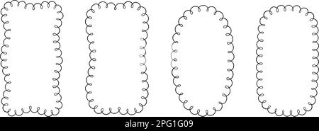 Doodle Retangle und ovale Muschelrahmen. Handgezeichnete Rechteck- und Ellipsenformen mit ausgekrümmten Kanten. Einfaches Etikettenformular. Rahmen aus Blumenspitze Stock Vektor