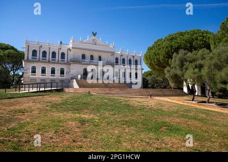 Palast von Acebron und Lagune im Nationalpark Doñana, El Rocío, Huelva, Andalusien, Spanien. In der Umgebung des Nationalparks Doñana, in der Mitte Stockfoto