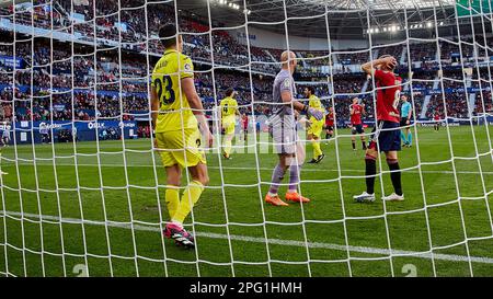 Pamplona, Spanien. 19. März 2023. Sport. Fußball. Fußballspiel von La Liga Santander zwischen CA Osasuna und Villarreal CF, gespielt im El Sadar Stadion in Pamplona (Spanien) am 19. März 2023. Kredit: Inigo Alzugaray/Alamy Live News Stockfoto