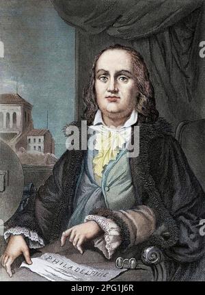 Porträt von Benjamin Franklin (1706-1790), amerikanischem Staatsmann, Wissenschaftler und Schriftsteller Stockfoto