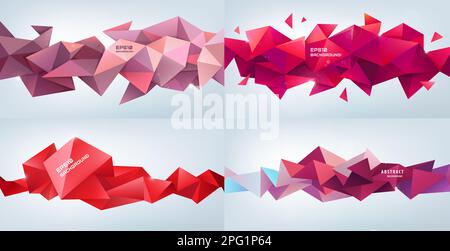 Vektorset aus roter abstrakter Facette, niedriger Hintergrund aus geometrischen Dreiecken. farbige 3D-Kristall-Formen, Banner, horizontale Ausrichtung Stock Vektor