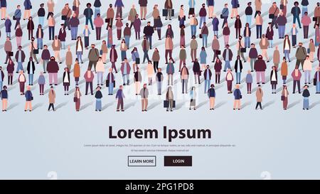 Multiethnische Personengruppen mischen Rasse Männer Frauen drängen sich in lässiger Kleidung zusammenstehend Vielfältigkeit Multikulturalismus Konzept Stock Vektor