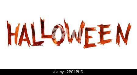 Aquarelle halloween-Beschriftung, handgezeichnete Beschriftung, orangefarbener und brauner Verlauf auf weißem Hintergrund Stockfoto