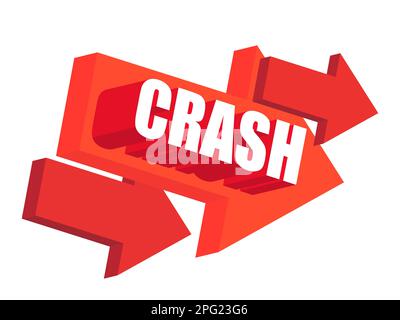 Absturz 3D Textbanner auf dem Hintergrund der Abwärtspfeile. Der Zusammenbruch der Bank, der Fall der Kryptowährung. Design für Banner, Poster und Werbeaktionen Stock Vektor