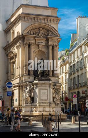 Paris, Frankreich - 30. August 2019 : der Moliere-Brunnen, berühmter Komiker, mit einer Statue von Moliere, Paris, Frankreich. Stockfoto