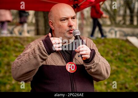 Treffen der NUPES auf dem Place de Stalingrad in Paris zur Festlegung der Folgemaßnahmen zur Bewegung gegen die Rentenreform.#No russland Stockfoto