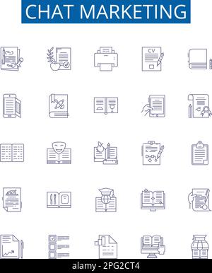 Symbole für Chat-Marketing-Linien sind festgelegt. Design-Sammlung von Chatbot, Messaging, Automatisierung, Konversation, Interaktion, E-Mail, Targeting, Kampagnen Stock Vektor