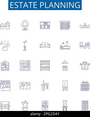 Symbole für die Immobilienplanungslinie sind gesetzt. Design-Sammlung von Wills, Trusts, Steuern, Probate, Erben, Grundkonzept für Erbschaft, Anwesen, Vormundschaft Stock Vektor