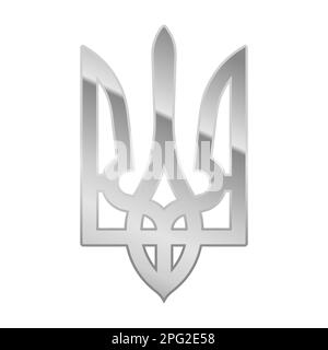 Silbergradient Tryzub. Ukrainisches Wappen im Schild, dreiziger ukrainischer Nationallogo Stock Vektor