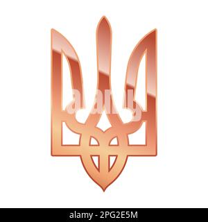 Bronze Gradient Tryzub. Ukrainisches Wappen im Schild, dreiziger ukrainischer Nationallogo Stock Vektor