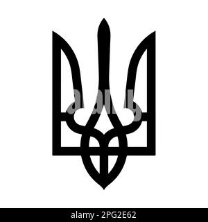 Tryzub. Ukrainisches Wappen im Schild, dreiziger ukrainischer Nationallogo Stock Vektor