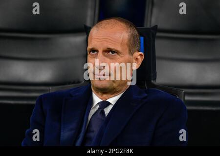 Mailand, Italien. 19. März 2023. Cheftrainer Massimiliano Allegri von Juventus, gesehen während des Spiels der Serie A zwischen Inter und Juventus in Giuseppe Meazza in Mailand. (Foto: Gonzales Photo/Alamy Live News Stockfoto