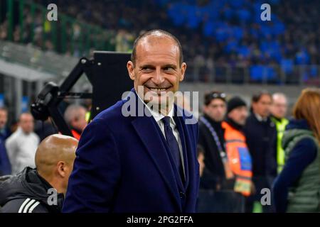 Mailand, Italien. 19. März 2023. Cheftrainer Massimiliano Allegri von Juventus, gesehen während des Spiels der Serie A zwischen Inter und Juventus in Giuseppe Meazza in Mailand. (Foto: Gonzales Photo/Alamy Live News Stockfoto