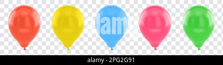 Vektorset aus realistisch isolierten bunten Ballons für Vorlagen- und Einladungsdekoration auf transparentem Hintergrund. Zum Konzept von Geburtstag und Jubiläum Stock Vektor