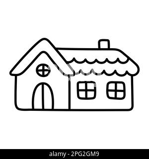Süßes Landhaus. Einfache Ikone im Doodle-Stil. Kawaii-Illustration für Kinder. Element für das Design von Kinderwaren, Kleidung, Grußkarten. Cl Stock Vektor