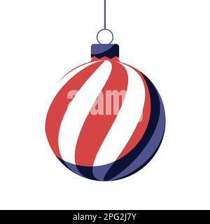 Roter Weihnachtsball mit Weihnachtsschmuck. Vektordarstellung in flacher Ausführung. 2023 Spielzeug für den weihnachtsbaum Stock Vektor