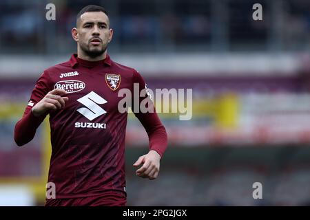 Turin, Italien. 19. März 2023. Antonio Sanabria vom Turin FC blickt auf die Serie Amatch Beetween Turin FC und SSC Napoli im Stadio Olimpico am 19. März 2023 in Turin , Italien , zurück . Kredit: Marco Canoniero/Alamy Live News Stockfoto