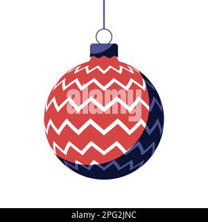 Roter Weihnachtsball mit Weihnachtsschmuck. Vektordarstellung in flacher Ausführung. 2023 Spielzeug für den weihnachtsbaum Stock Vektor