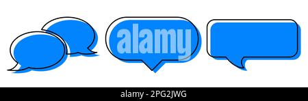 Satz blauer Vektorsymbole für Chat-Nachrichten-Bubbles. Kommunikationssymbole. Reden Sie über Blase, Dialog. Web-Symbolgruppe. Online-Kommunikation. Konversation, SMS, Benachrichtigung Stock Vektor