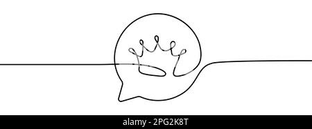 Krone in der Nachrichtenblase. Eine Darstellung eines durchgehenden Linienvektors, isoliert auf weißem Hintergrund. Stock Vektor